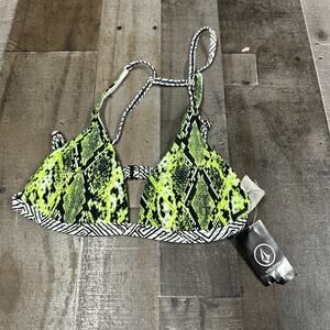 NWT VOLCOM Swimsuit Bikini Top Size XS Yellow Flash Snakesin Like Print